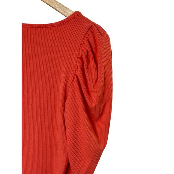 Ann Taylor Scoop Neck Coral Ribbed Short Sleeve Top Women's Size Small - Picture 4 of 6